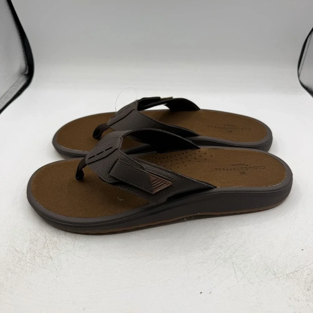 Clarks Cloudsteppers Breeze Flip Flops Mens Sz 13 M Brown Leather Thong Sandals